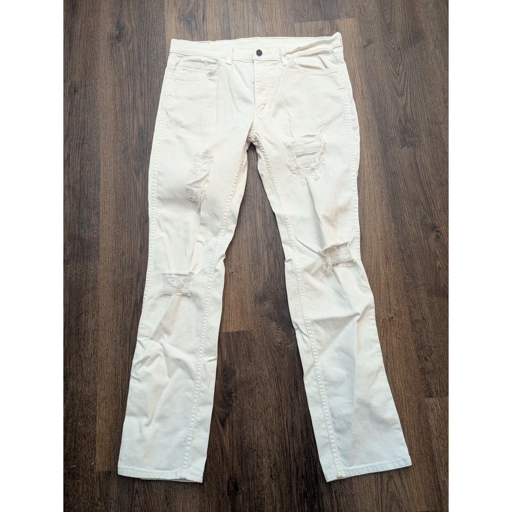 Levi's White Denim Straight Distressed Jeans with